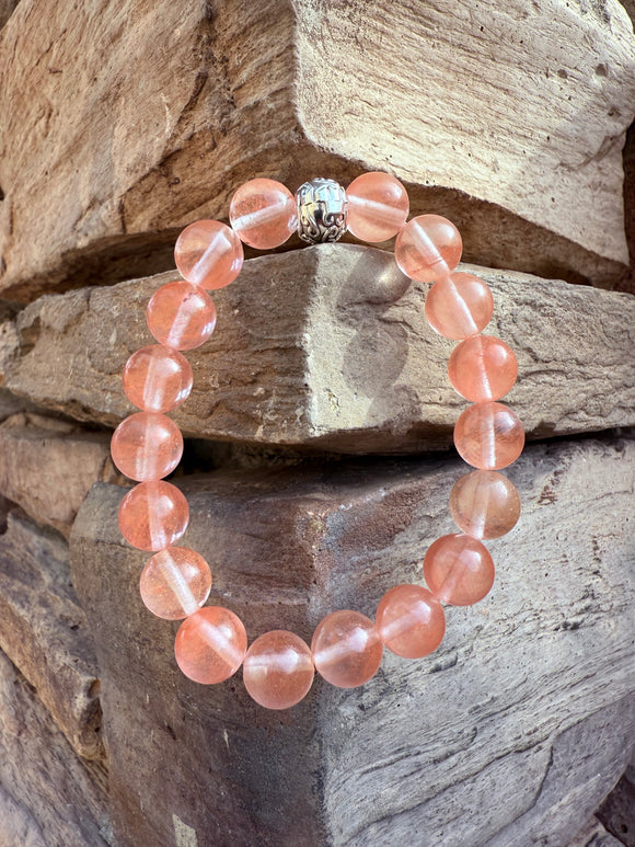 Cherry Quartz (Beneficial in healing dizziness, motion sickness, headaches, vertigo, and migraines) Crystal Bracelet