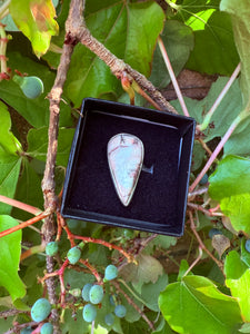 Picture Jasper Sterling Silver Crystal Adjustable Ring (6-7-8) Reiki Blessed By Queen