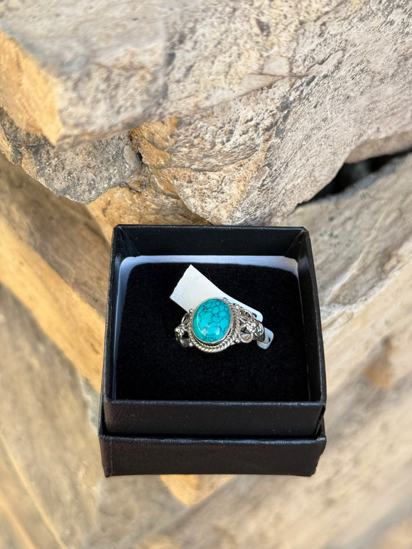 Turquoise Crystal 925 Sterling Silver Ring Size 8 From - Only 1 Available