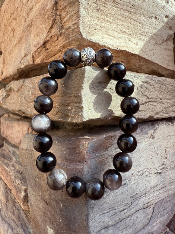 Silver Obsidian Crystal Bracelet