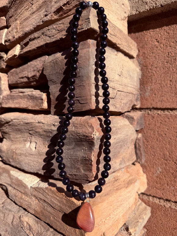 Mookaite & Blue Goldstone Crystal Necklace Reiki Blessed by Queen