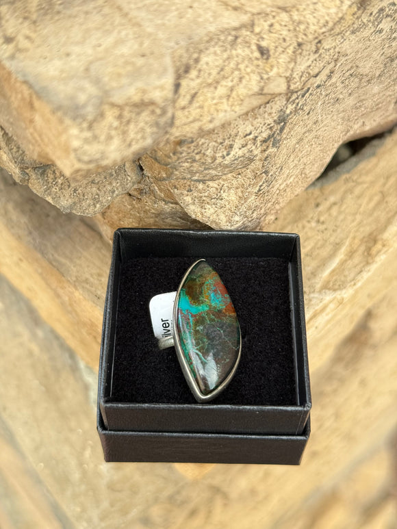 Chrysocolla Crystal 925 Sterling Silver Ring Adjustable Size 9-12 From Democratic Republic of Congo - Only 1 Available