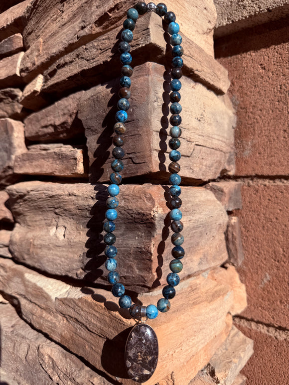 Turrietela & Blue Apatite Crystal Necklace Reiki Blessed by Queen