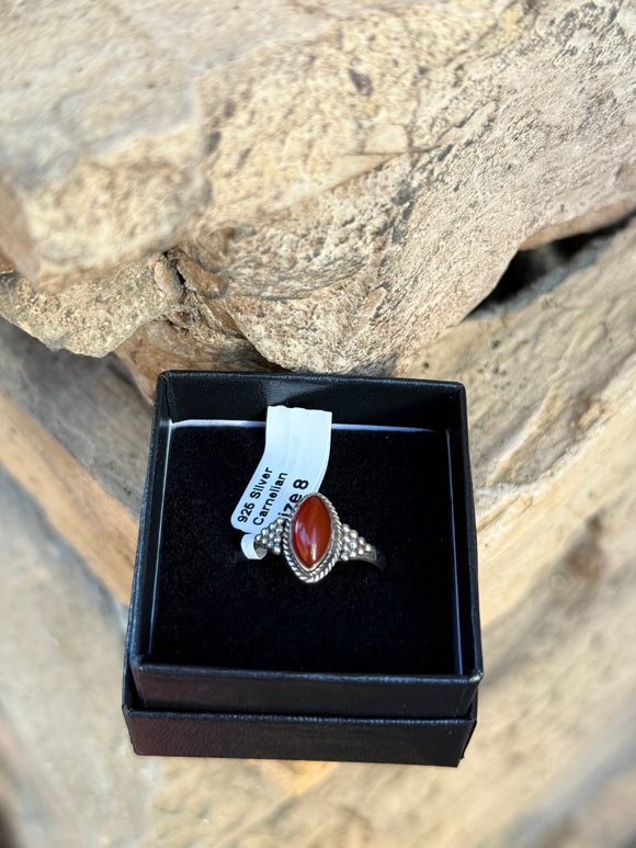 Carnelian Crystal 925 Sterling Silver Ring Size 8 From Brazil - Only 1 Available