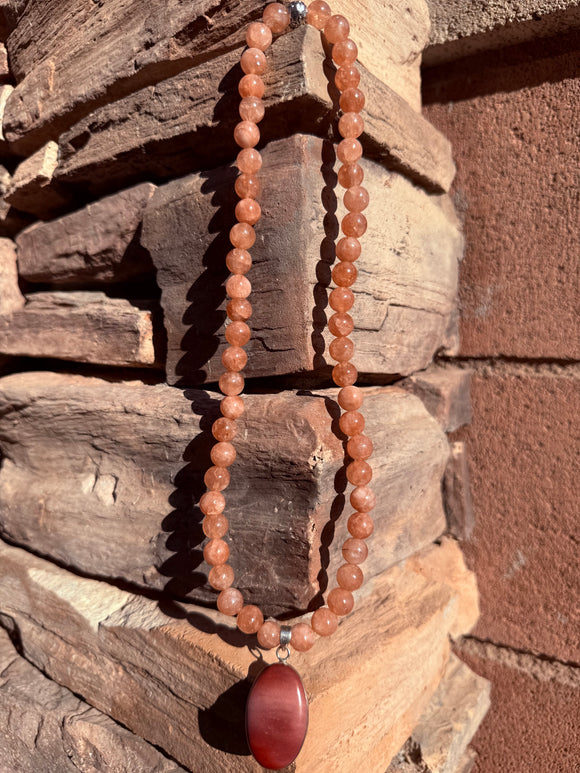 Mookaite & Peach Moonstone Crystal Necklace Reiki Blessed by Queen