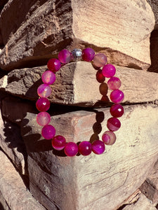 Pink Agate Faceted Crystal Bracelet Reiki Blessed by Queen