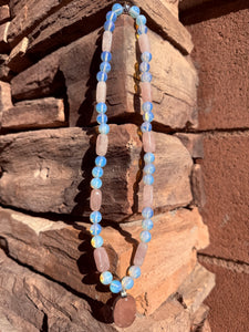 Rose Quartz & Opalite Crystal Necklace Reiki Blessed by Queen