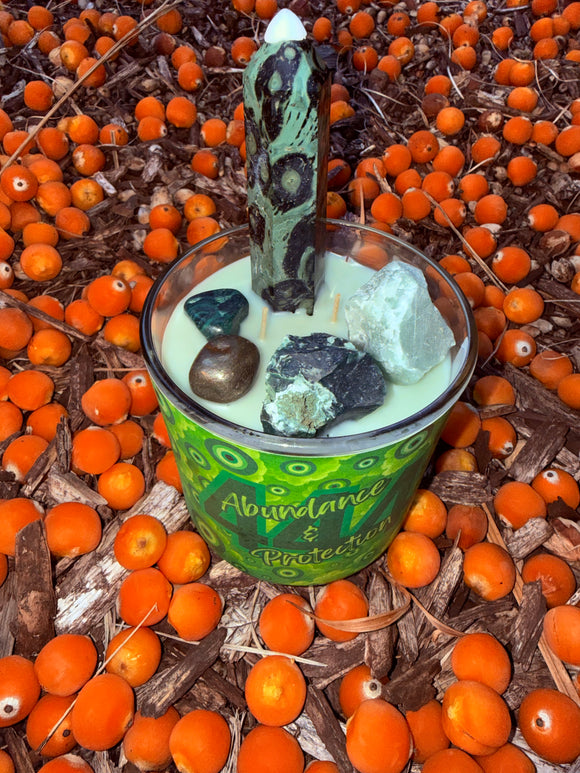 Abundance & Protection Crystal Candle Reiki Blessed by Queen