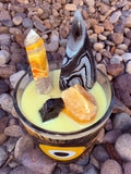 Yellow Evil Eye Protection Crystal Candle Reiki Blessed by Queen