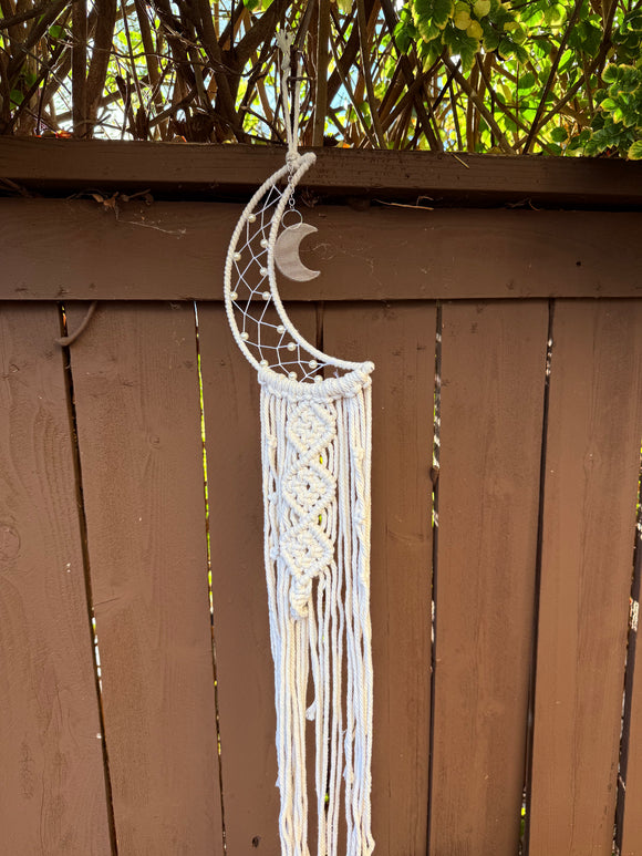 White Dreamcatcher with Moon & Pearls