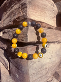 Yellow Evil Eye Protection with Yellow Jade & Lava Crystal Bracelet Reiki Blessed by Queen