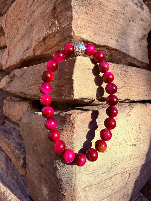 Pink Agate Crystal Bracelet From Brazil (Small Beads) Reiki Blessed by Queen