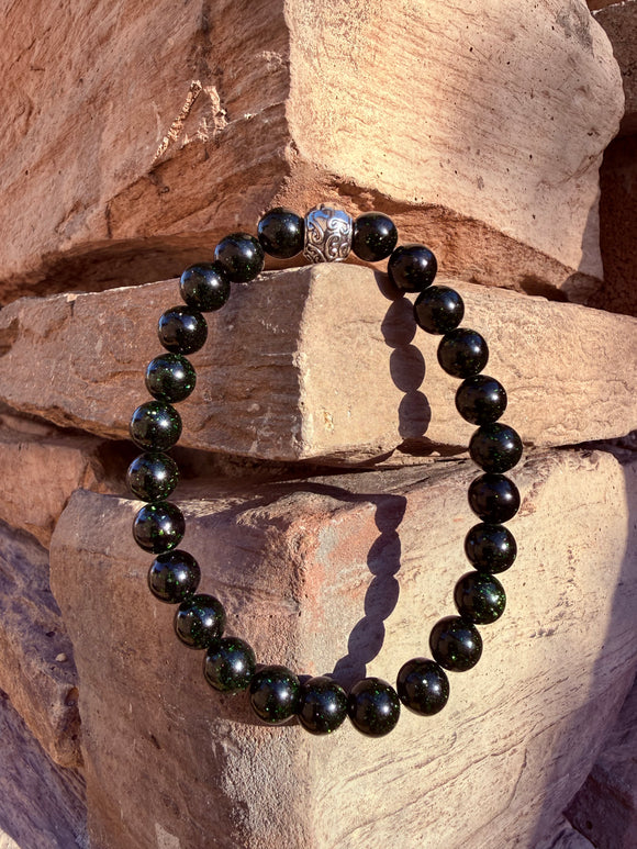 Green Goldstone Crystal Bracelet From Italy (Small Beads) Reiki Blessed by Queen