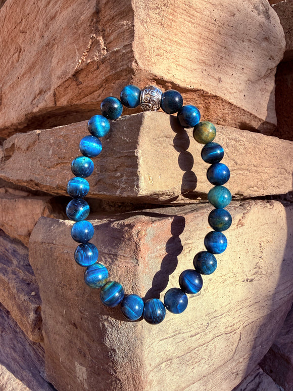Teal Tiger's Eye Crystal Bracelet From Australia (Small Beads) Reiki Blessed by Queen