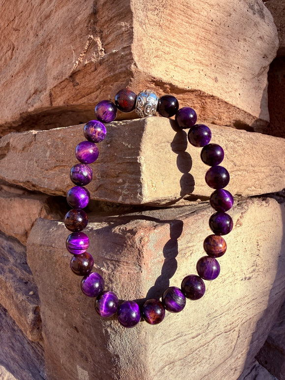 Purple Tiger's Eye Crystal Bracelet From Australia (Small Beads) Reiki Blessed by Queen