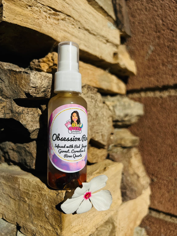 Obsession Rose Mist infused with Garnet, Red Jasper, Carnelian, Rose Quartz, Therapeutic Essential Oils, Moon Water & Reiki blessed by Queen - Pick Your Size