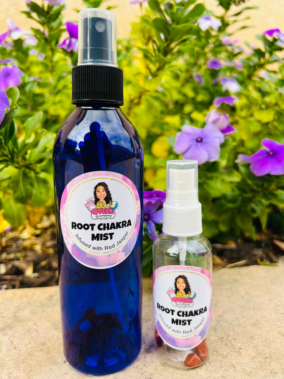 Root Chakra Mist infused with Red Jasper Crystals, Therapeutic Essential Oils, Moon Water & Reiki blessed by Queen - Pick Your Size