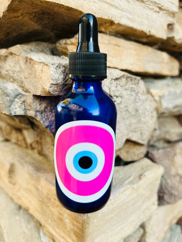 Pink Evil Eye Oil infused with Black Obsidian, Therapeutic Essential Oils & Reiki blessed by Queen