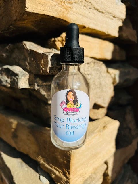 Stop Blocking Your Blessings Oil infused with Clear Quartz, Therapeutic Essential Oils & Reiki blessed by Queen