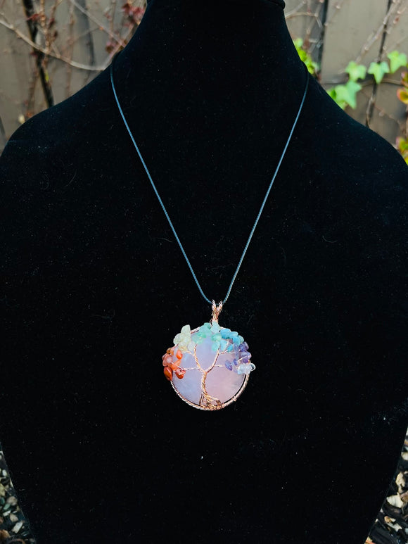 Rose Quartz Tree of Life Crystal Necklace - Only 3 Available