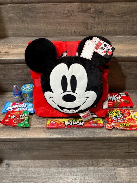 Disney Mickey Mouse Pillow, Blanket & Candy Bundle