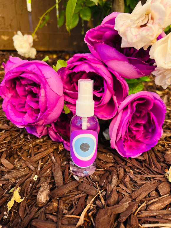 Purple Evil Eye Mist infused Amethyst, Therapeutic Essential Oils, Moon Water & Reiki blessed by Queen - Pick Your Size