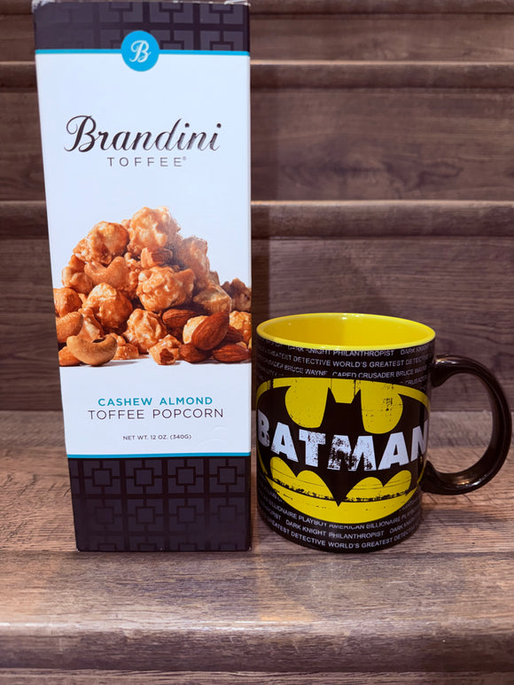 Batman Mug & Brandini Cashew Almond Toffee Popcorn