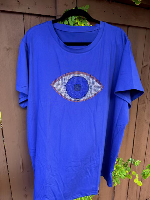 Blue Evil Be Gone T-Shirt with Rhinestones