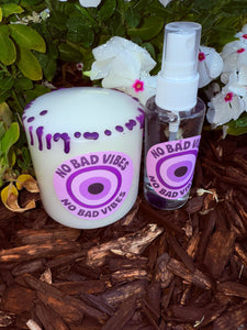 No Bad Vibes With Purple Evil Eye Mist & Candle Bundle Reiki Blessed By Queen