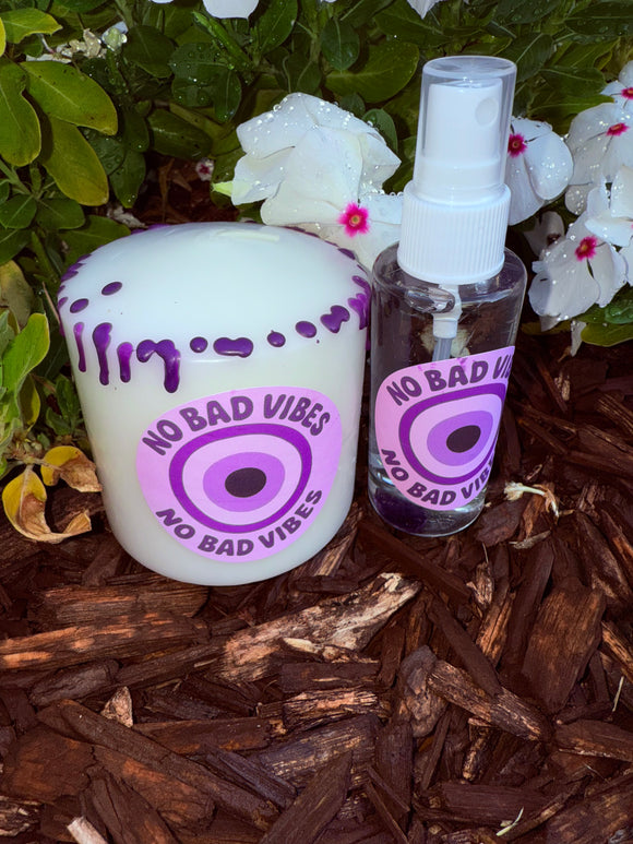 No Bad Vibes With Purple Evil Eye Mist & Candle Bundle Reiki Blessed By Queen