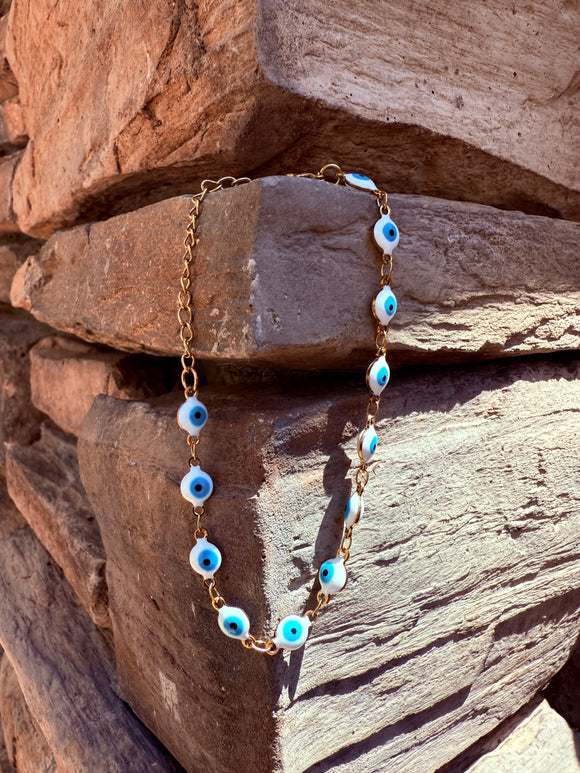 White Evil Eye Adjustable Bracelet Reiki Blessed by Queen