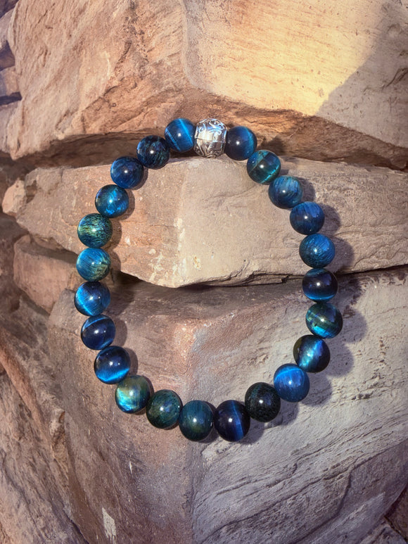 Teal Tiger's Eye Crystal Bracelet From Australia (Small Beads) Reiki Blessed by Queen