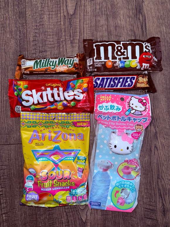 Hello Kitty Water Bottle Cap & Straw with Candy Bundle