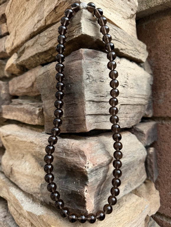 Smoky Quartz Crystal Necklace From Brazil (Regular Beads) Reiki Blessed by Queen