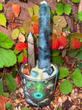 Green Evil Eye Crystal Candle Reiki Blessed by Queen
