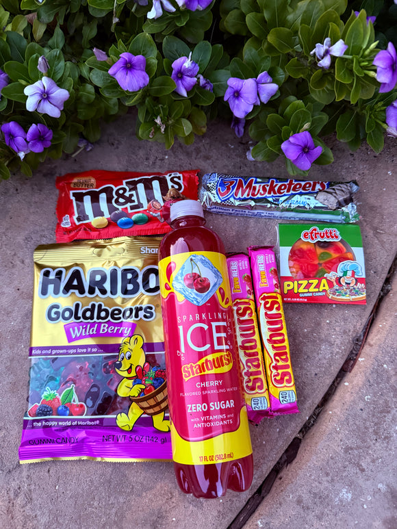 Ice Starburst Cherry Sparkling Water & Candy Bundle