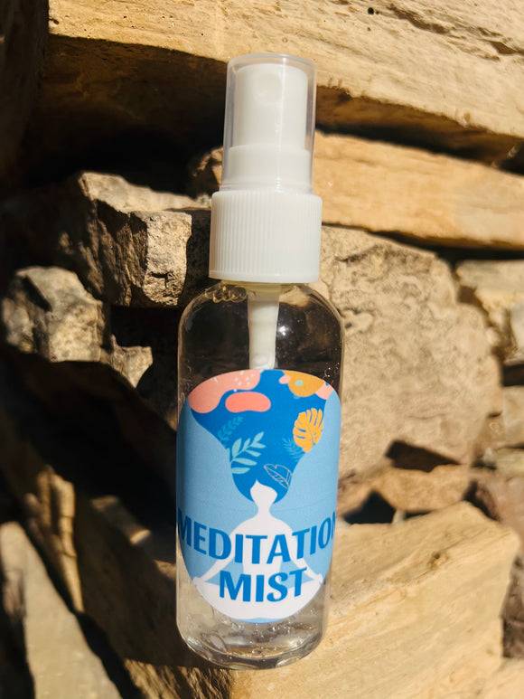 Meditation Mist infused with Clear Quartz Crystals, Therapeutic Essential Oils, Moon Water & Reiki blessed by Queen - Pick Your Size