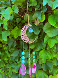 Rose Quartz & Pink Agate Moon Suncatcher Reiki Blessed by Queen