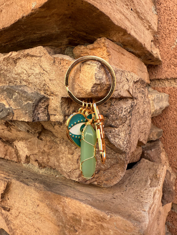 Green Evil Eye with Green Aventurine & Saturn Keychain