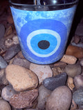 Light Blue Evil Eye Crystal Candle Reiki Blessed Under Neptune In Aries