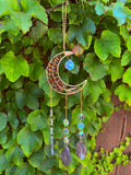 Tiger's Eye & Agate Moon Suncatcher Reiki Blessed by Queen