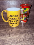Winnie The Pooh Mug "I Work Hard For The Honey" & Jelly Belly 49 Flavors Bundle