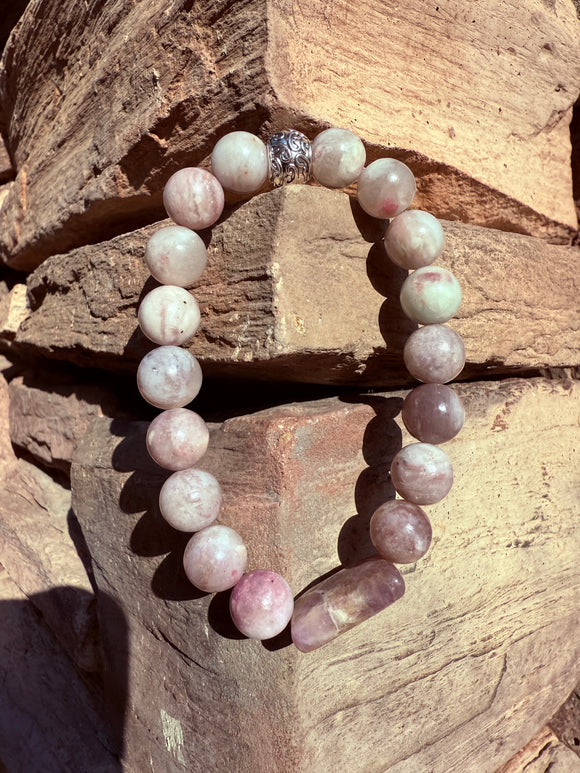 Chevron Amethyst & Plum Blossom Jasper Crystal Bracelet Reiki Blessed by Queen