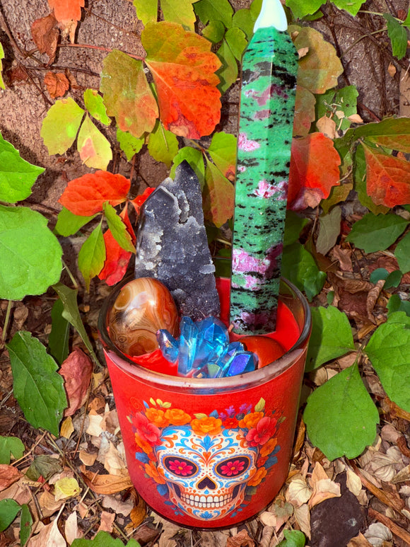 Day of the Dead Candle #11 Crystal Candle Reiki Blessed by Queen