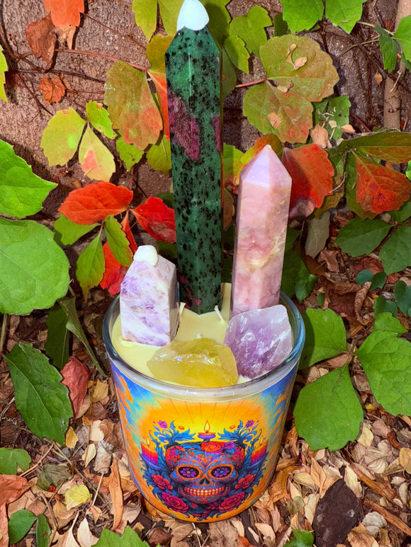Day of the Dead #7 Crystal Candle Reiki Blessed by Queen