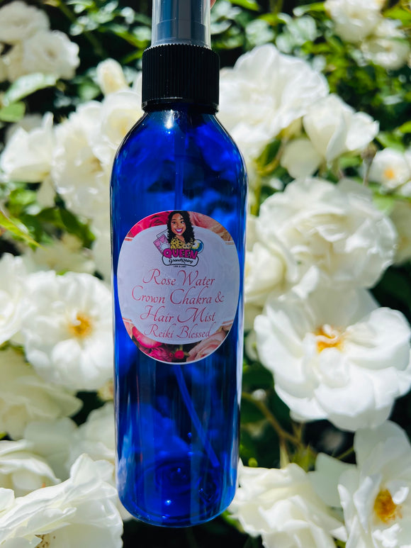 Rose Water Crown Chakra Hair Mist infused with Roses, Moon Water & Reiki blessed by Queen - Pick Your Size