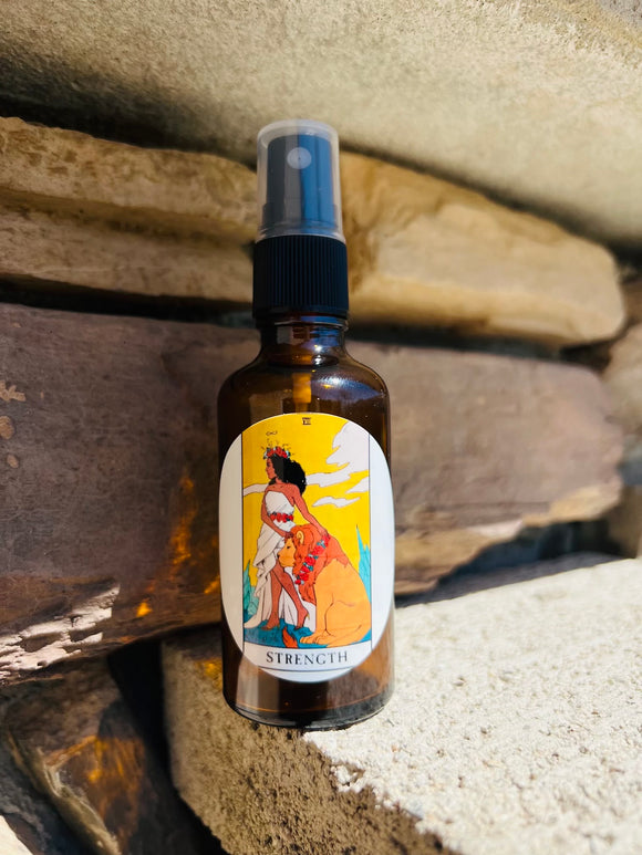 Strength Oil Mist infused with Carnelian Crystals, Therapeutic Essential Oils & Reiki Blessed By Queen