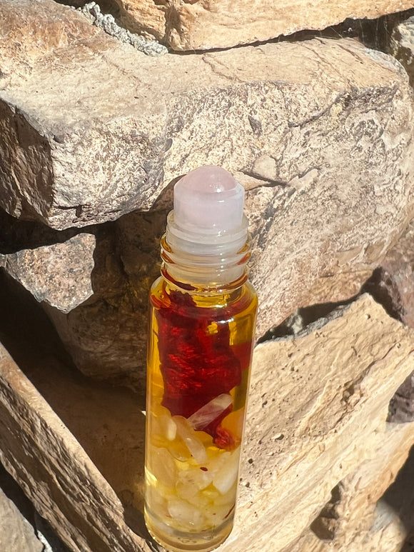 Rose Oil - On The Go! infused with Rose Quartz crystals and Roses