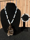 Smoky Quartz Crystal Necklace & Bracelet with Fire Agate & Smoky Quartz Beads