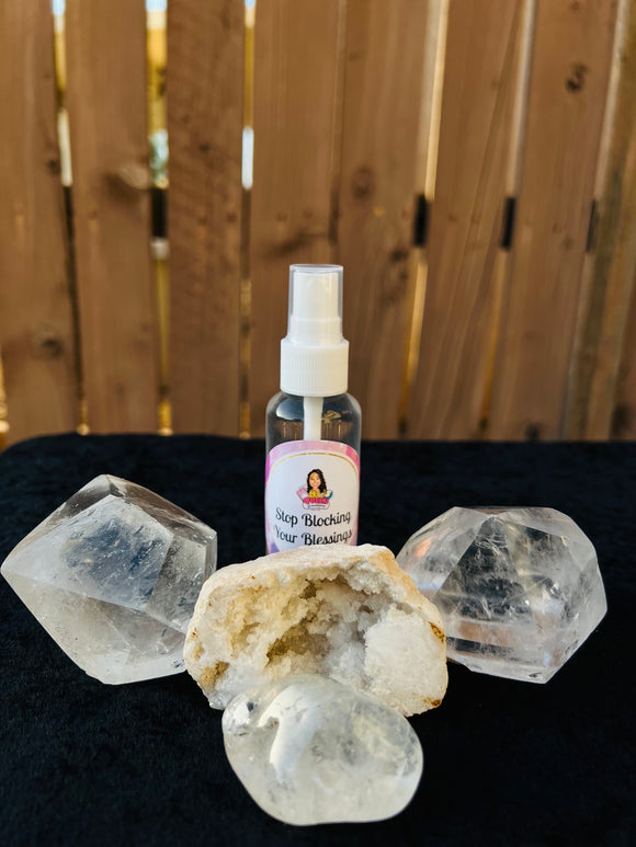 Stop Blocking Your Blessings Mist - On The Go!  infused with Clear Quartz + Therapeutic Essential Oils + Moon Water